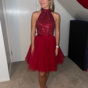Red halter rhinestone top cocktail- Sherri Hill- size 4